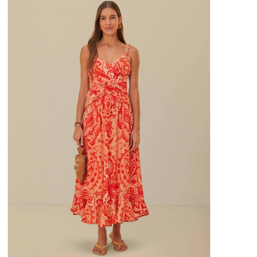FARM Rio Red Jaipur Crossover Euroflax Linen Maxi Dress Size Small NWT - Picture 3 of 16